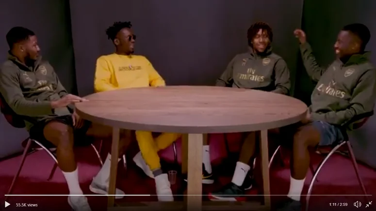 Ainsley Maitland-Niles, Mr Eazi, Alex Iwobi and Eddie Nketiah (Arsenal/Twitter)