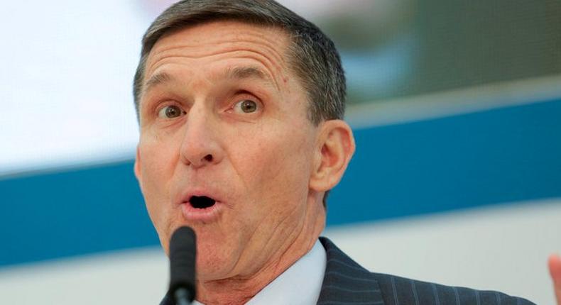 File Photo: Retired Army Lt. Gen. Michael Flynn, then-incoming White House national security adviser, speaks at the U.S. Institute of Peace 2017 Passing the Baton conference in Washington