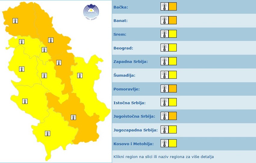 Meteoalarm za sredu