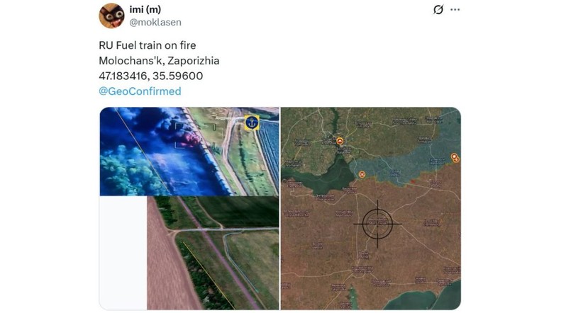 Miejsce uderzenia HUR na pociąg