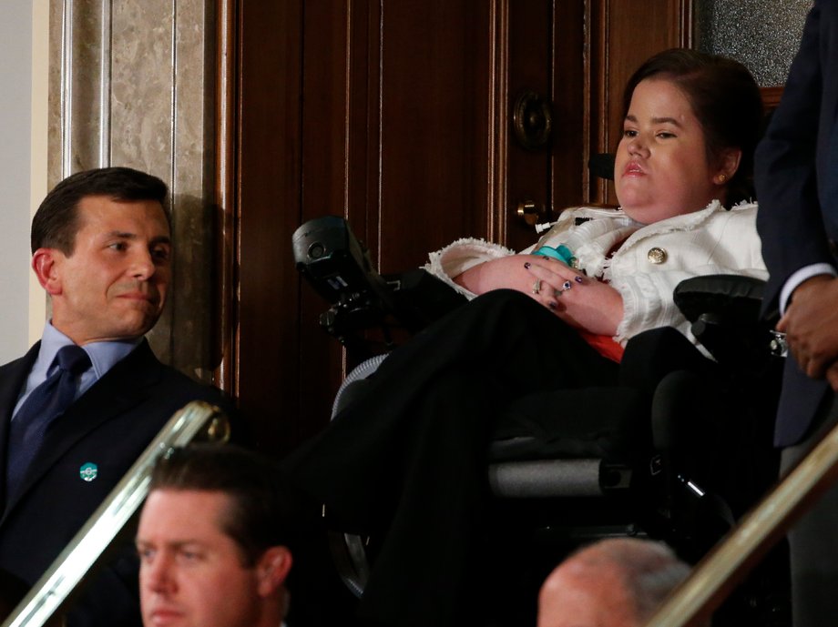 Megan Crowley listens as Trump addresses the US Congress.