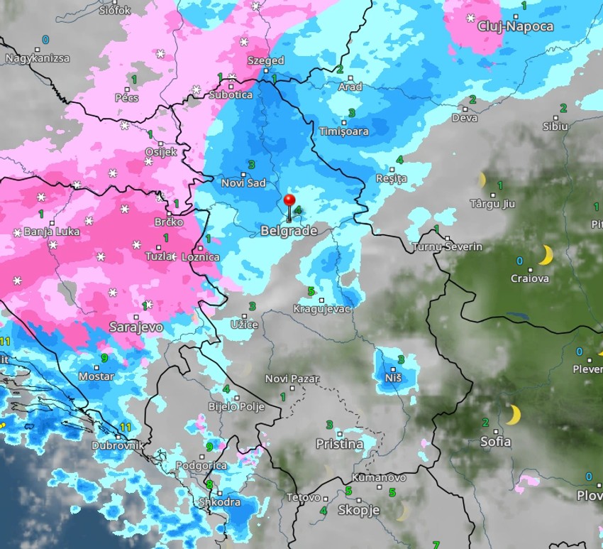 Oblaci nad Srbijom u 20 sati 