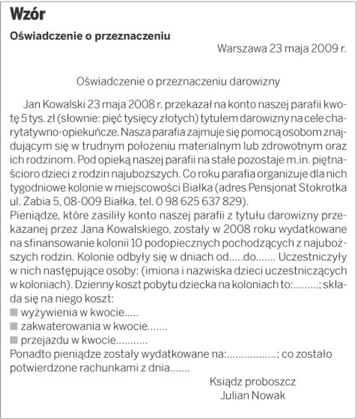 Oświadczenie o przeznaczeniu