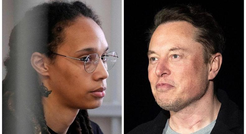 Brittney Griner in a Russian jail cell (left), Elon Musk (right)