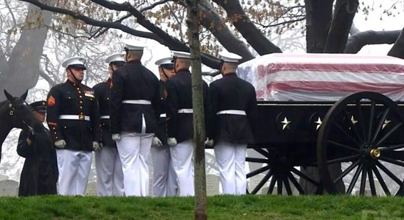 This US Defense Department photo shows the casket of former NASA astronaut John Glenn, the first American to orbit the Earth, ahead of his burial with military honors at Arlington National Cemetery