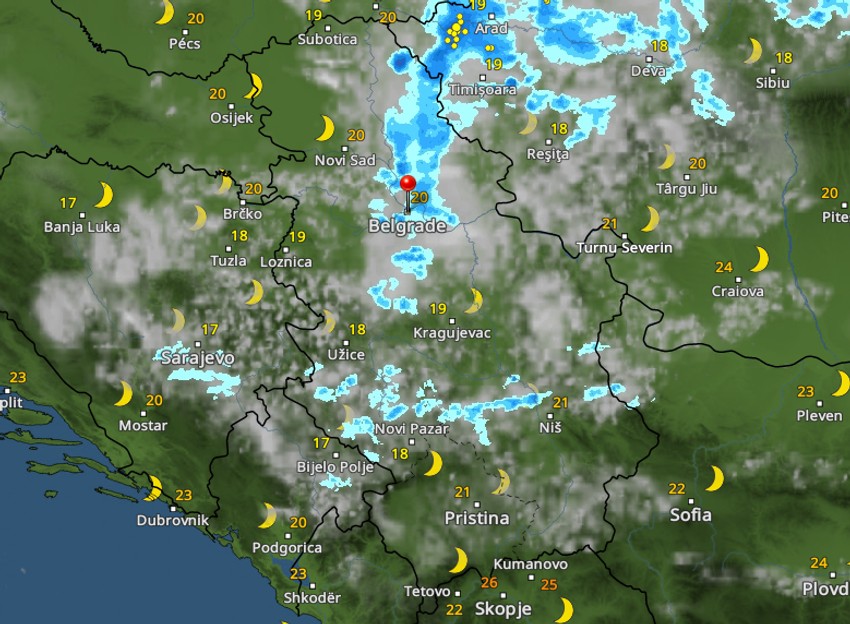 Kretanje nevremena u 21 sat