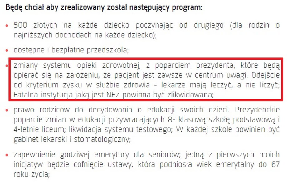 Fragment umowy programowej Andrzeja Dudy z 2015 r. 
