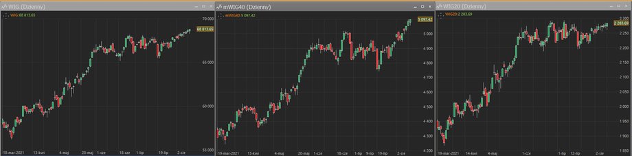 Notowania indeksów WIG, WIG 20 i mWIG 40