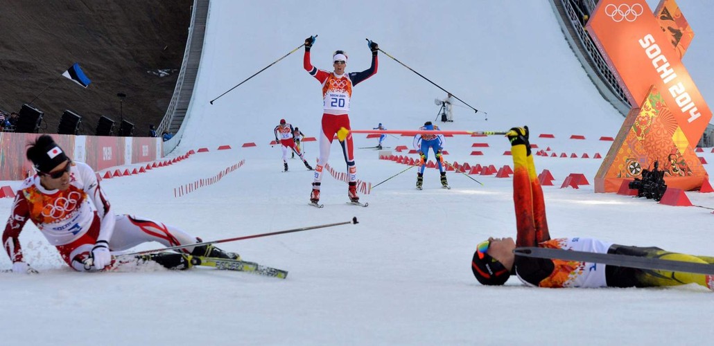 Medaliści kombinacji norweskiej: złoto - Eric Frenzel, srebro - Akito Watabe i brąz - Magnus Krog. Fot. EPA/HENDRIK SCHMIDT