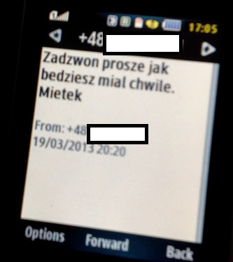SMS, jaki Mieczysław Bull wysłał do Waldemara Skrzypczaka