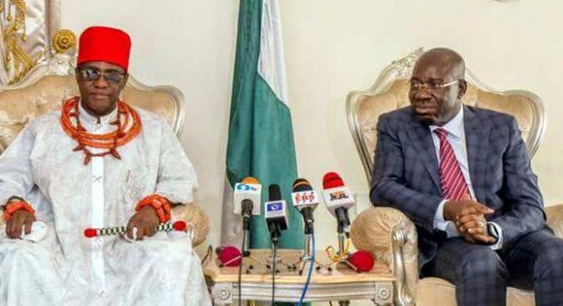 Oba of Benin, Oba Ewuare II and Governor Godwin Obaseki of Edo state (Thecable)