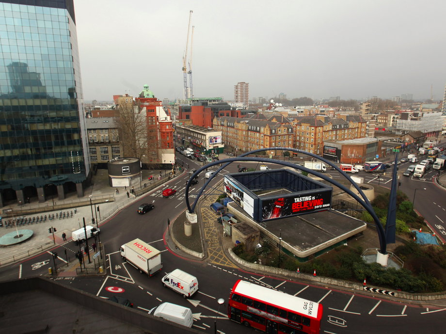 Old Street roundabout in Shoreditch, a hub for London's startup sector.