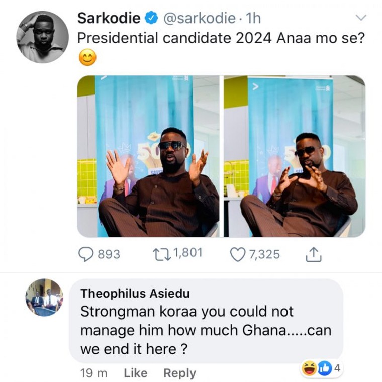 Social media reacts to Sarkodie's presidential ambition with ...