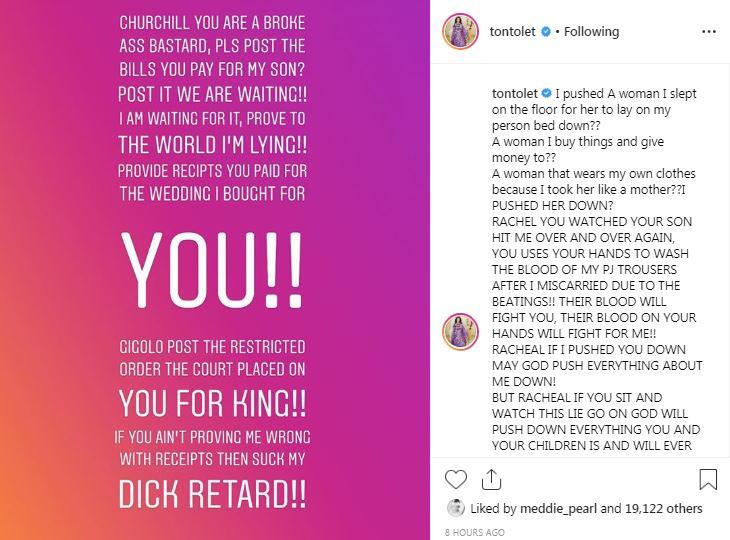 Tonto Dikeh drags ex-husband, Churchill Olakunle on Instagram [Instagram/TontoDikeh] 