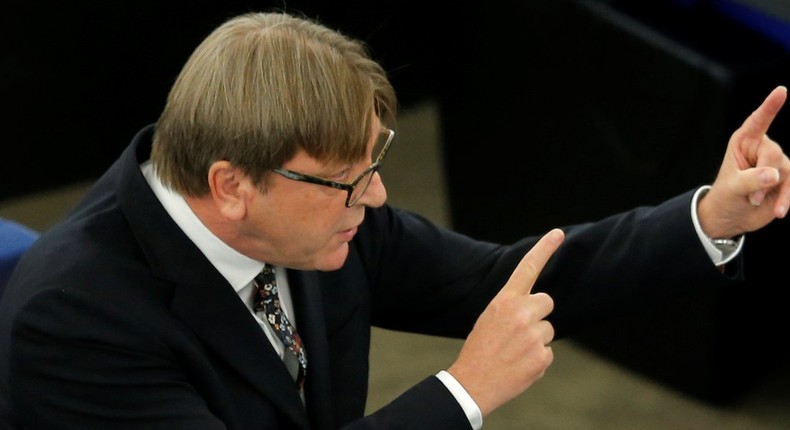 Guy Verhofstadt, the EU Parliament's Brexit steering group coordinator, speaks during a debate on Brexit at the European Parliament in Strasbourg, France, September 18, 2019.