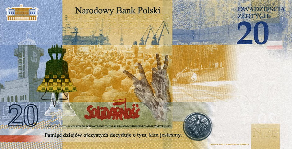 Wizerunek Lecha Kaczyńskiego na banknocie NBP. Rewers