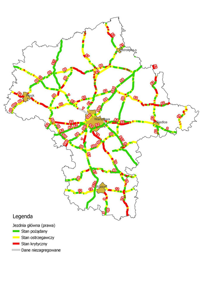 Stan dróg w Polsce - woj. mazowieckie