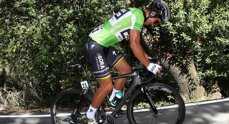 Peter Sagan of Slovakia, riding for Bora-hansgrohe rides in the peloton during stage two of the AMGEN Tour of California from Modesto to San Jose on May 15, 2017 in Modesto, California