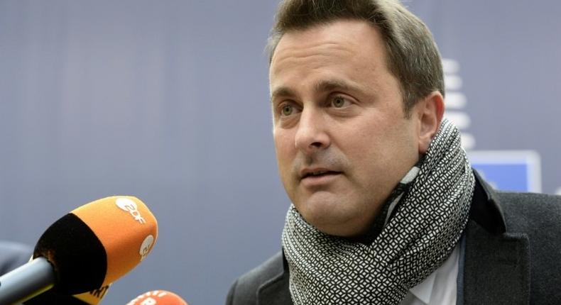 Luxembourg Prime Minister Xavier Bettel addresses journalists at an EU leaders summit in Brussels on October 20, 2016