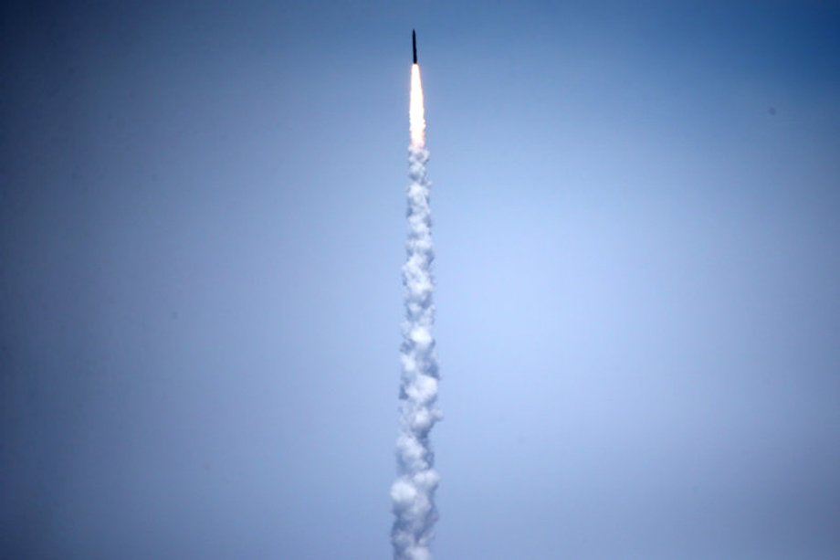 The ground-based midcourse defense element of the US ballistic-missile defense system launching during a flight test from Vandenberg Air Force Base.