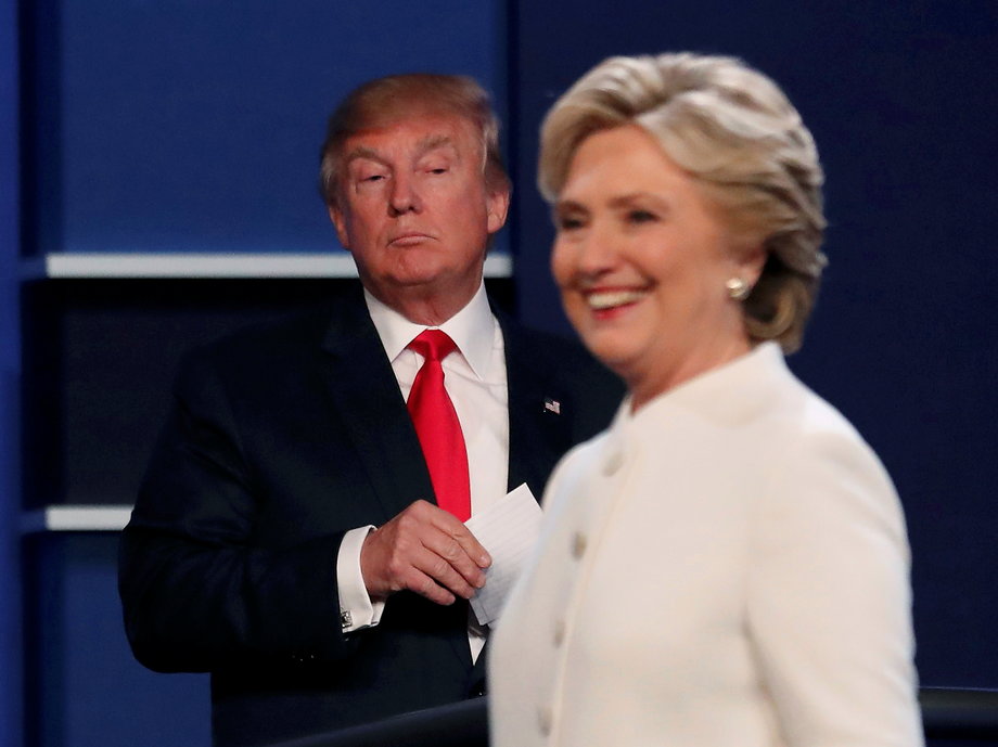 Trump and Democratic presidential nominee Hillary Clinton at the third presidential debate.