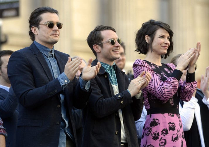 Orlando Bloom, Elijah Wood i Evangeline Lilly podczas uroczystości w hollywoodzkiej Alei Sławy