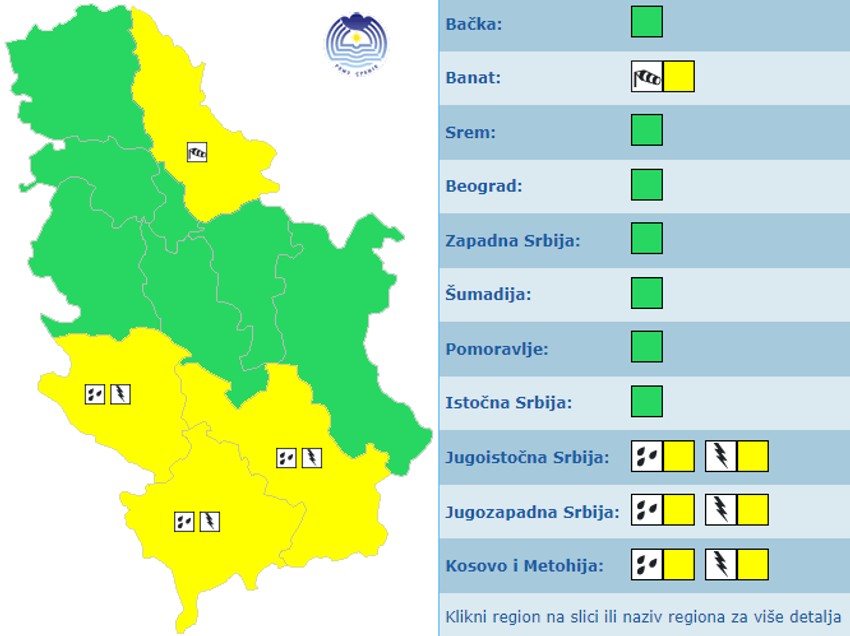 Meteoalarm za sredu