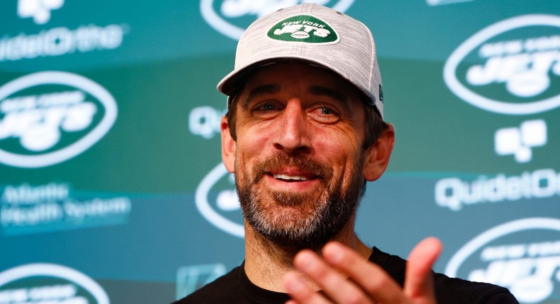 Aaron Rodgers talk to the media.Rich Schultz/Getty Images