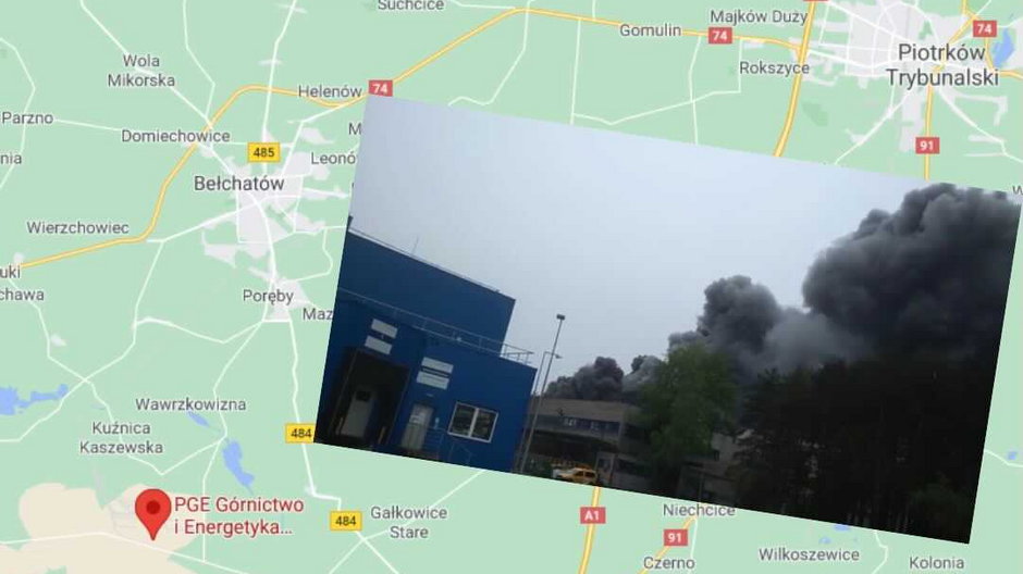 Pożar na terenie Kopalni Węgla Brunatnego w Rogowcu k. Bełchatowa