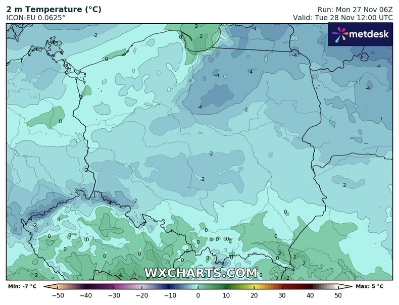 Temperatura w większości kraju nie przekroczy zera