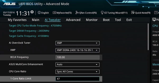 W BIOS-ie dziecinnie łatwo można zmienić szybkość taktowania procesorów takich jak Intel Core i7-6700K.