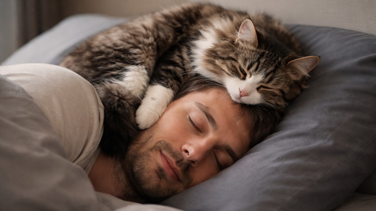 Mačka spava na glavi