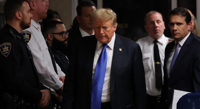 Donald Trump walks out of the courtroom at the conclusion of his hush-money trial at Manhattan Criminal Court on May 30, 2024 in New York City.Michael M. Santiago/Getty Images