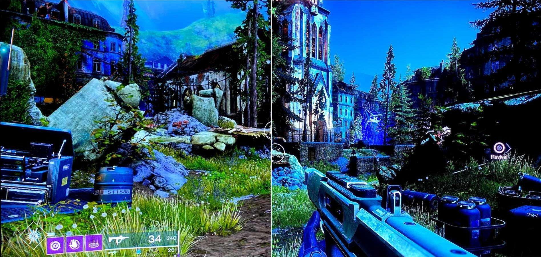 Destiny 2 na maximálnych detailoch. Obraz na platforme Stadia (vľavo) vs. obraz na konzole Xbox One X (vpravo). 