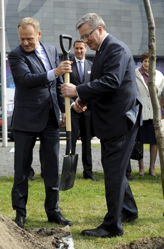 Komorowski i Tusk ze Stochem i Bródką zasadzili 'Dąb Wolności'