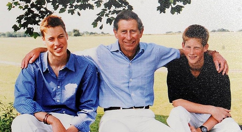 King Charles III (then Prince Charles), Prince William, and Prince Harry in their 1999 Christmas card.John Stillwell - PA Images/PA Images via Getty Images