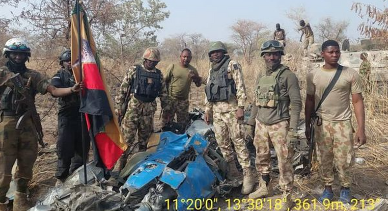 11 months after, troops find wreckage of crashed Alpha Jet in Sambisa Forest. [Facebook:Nigerian Army]