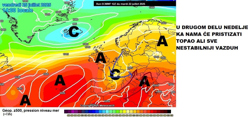 Mapa priliva nestabilnog i svžijeg vazduha