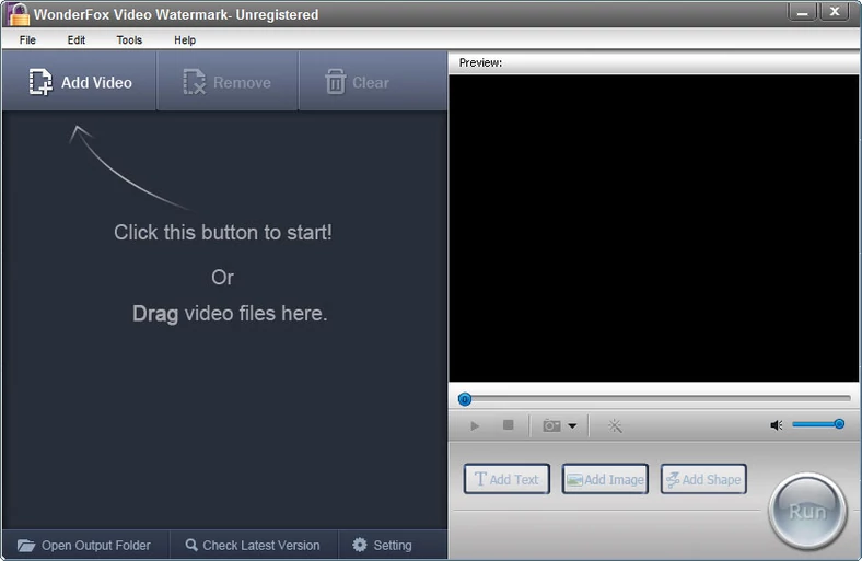 Główne okno programu do nakładania znaków wodnych w filmach - WonderFox Video Watermark