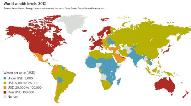 Poziom bogactwa na świecie, źródło: Credit Suisse