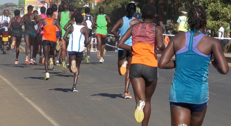 Female athletes during a past competition. Kenyan man Hillary Kiprotich who won 3 athletics medals competing as a woman Shieys Chepkosgei finally comes clean