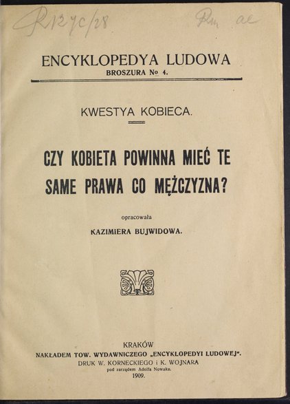 "Czy kobieta powinna mieć te same prawa co mężczyzna?" autorstwa Kazimiery Bujwidowej