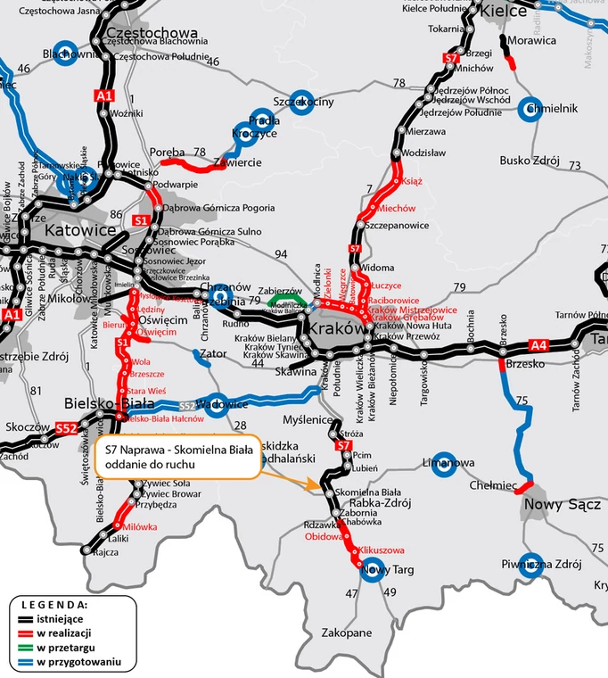 Tunel na Zakopiance mapa