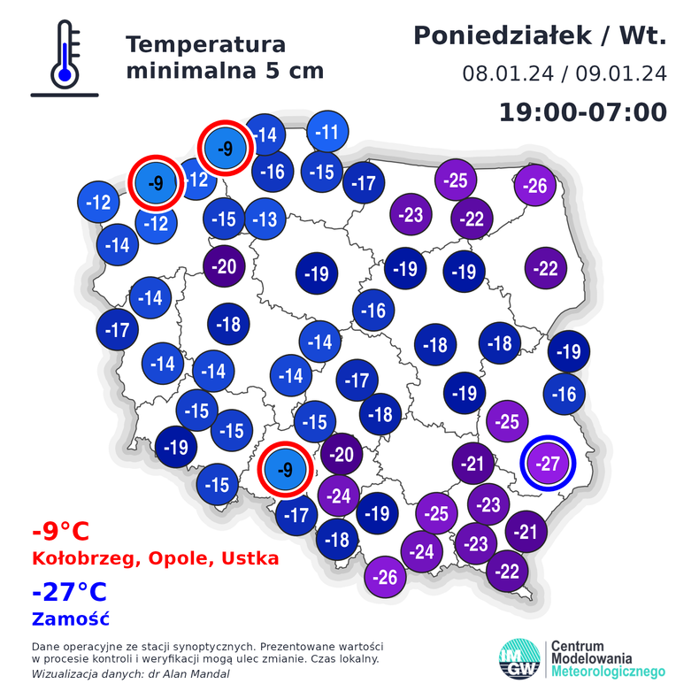 W Zamościu przy gruncie temperatura spadła do -27 st. C