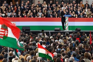 Premier Węgier Viktor Orbán wygłasza przemówienie z okazji Święta Rewolucji i Niepodległości Węgier, Budapeszt, 15 marca 2022 r.