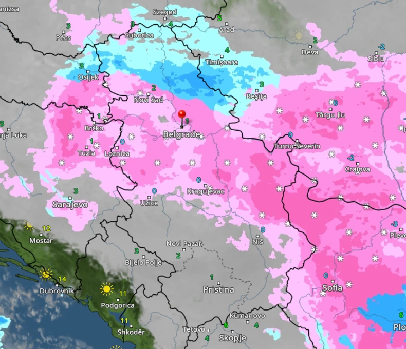 Kretanje padavina u Srbiji u 13 časova 