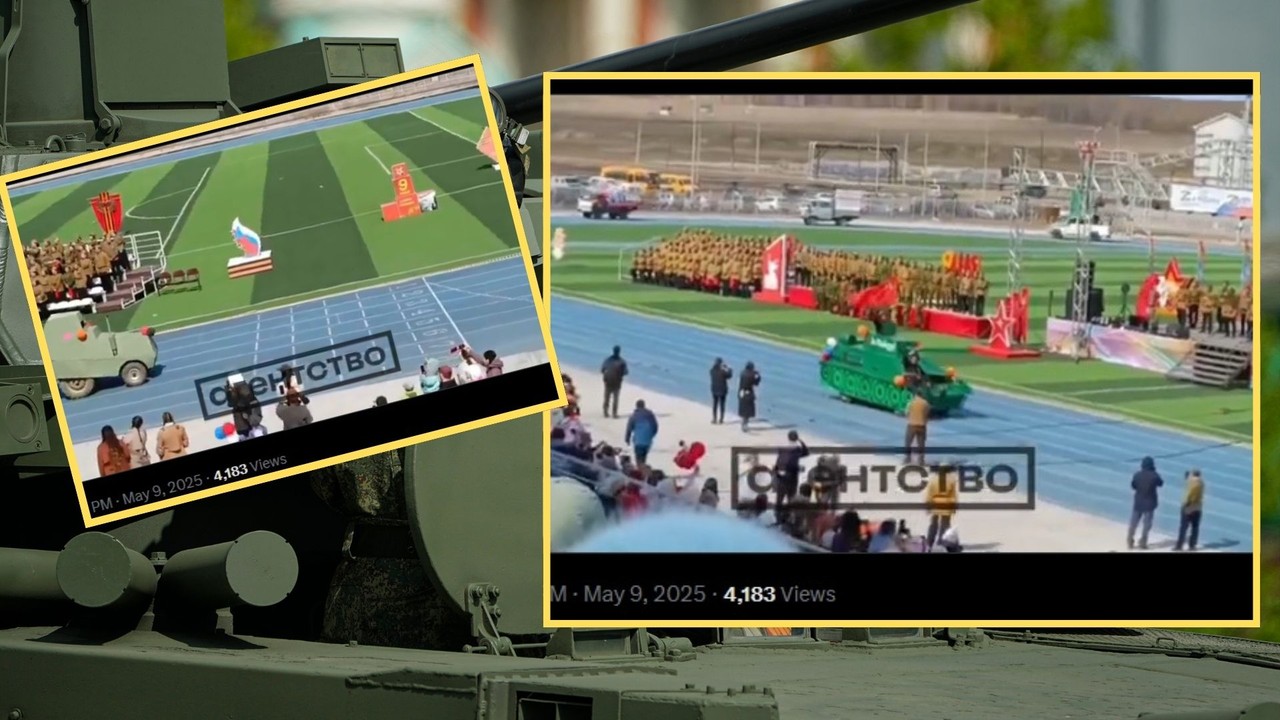 Drewniany czołg i "pancerny" traktor. Na nagraniu z lokalnej parady zwycięstwa w Rosji słychać śmiech publiczności