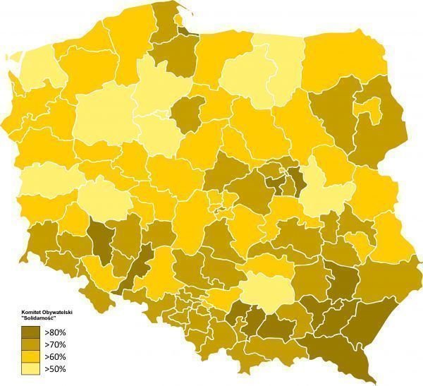 Wyniki KO Solidarność w wyborach czerwcowych (fot. Tomasz Ciborski, opublikowano na licencji Creative Commons Uznanie autorstwa – Na tych samych warunkach 4.0 Międzynarodowe).