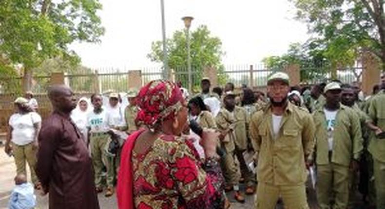 Mrs Rifkatu Yakubu, Bauchi state Coordinator of NYSC addressing the corps member in Bauchi on Thursday. [NAN]