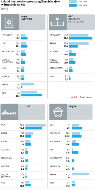 Udział dostawców z poszczególnych krajów w imporcie do UE